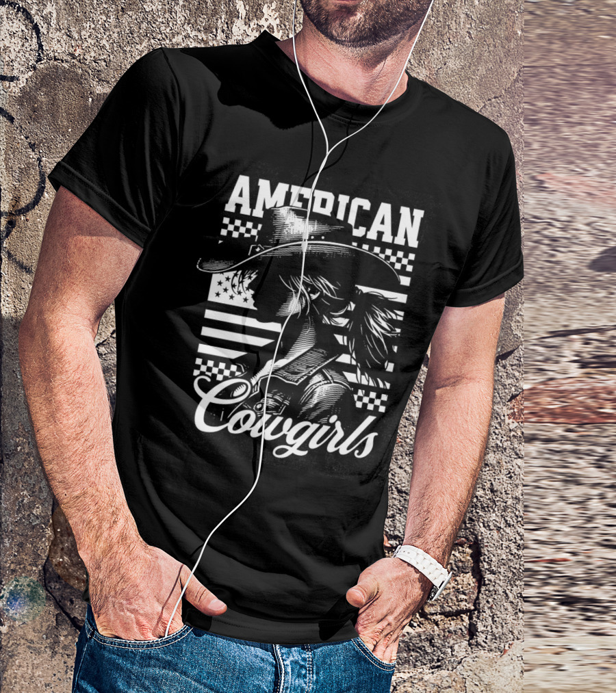 American Cowgirls Vintage Western Style Cowboy Hat Retro Flag T-Shirt