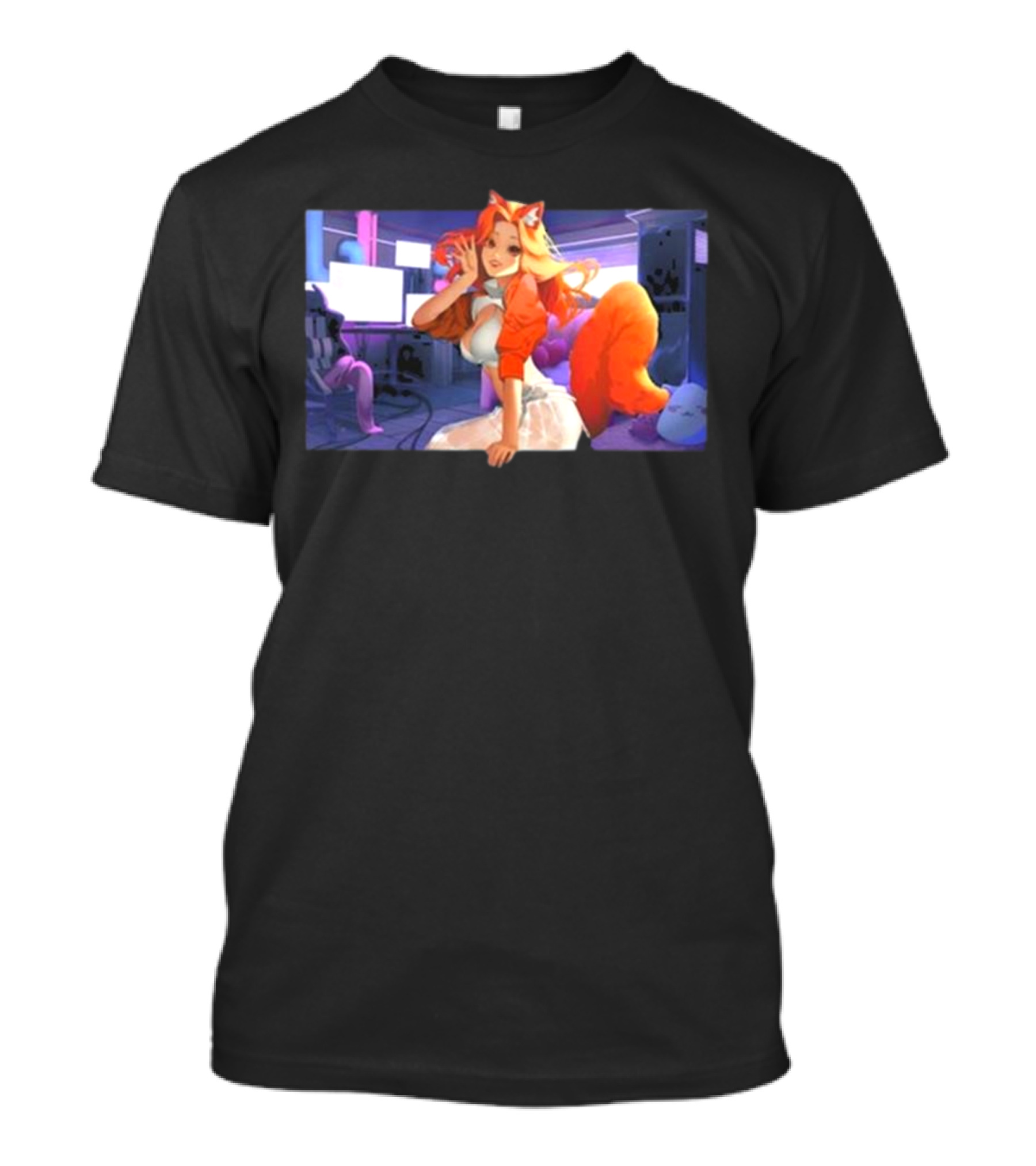 Anime Byndo Fox Girl Neon Gaming Room T-Shirt