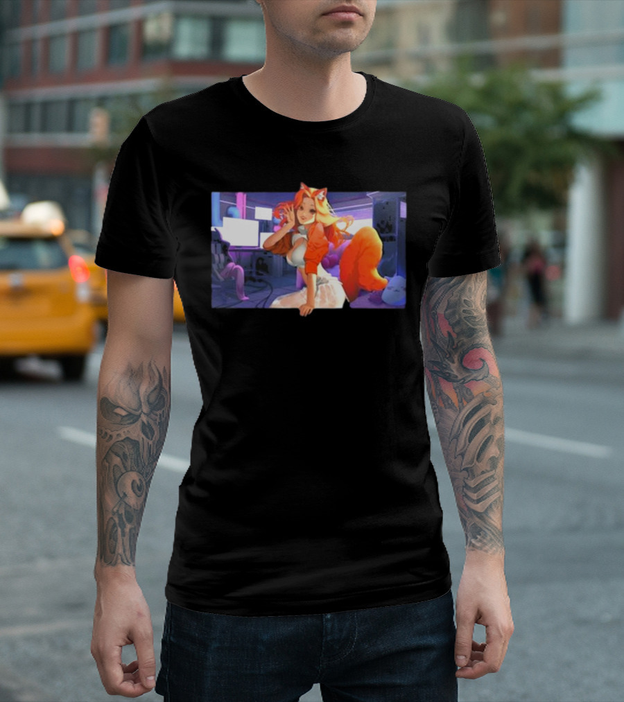 Anime Byndo Fox Girl Neon Gaming Room T-Shirt