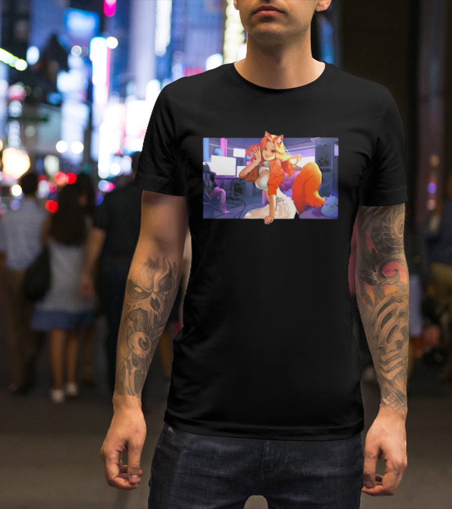 Anime Byndo Fox Girl Neon Gaming Room T-Shirt