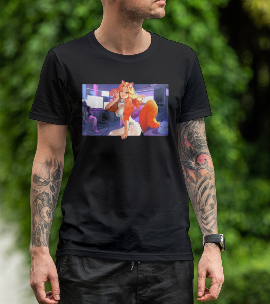 Anime Byndo Fox Girl Neon Gaming Room T-Shirt