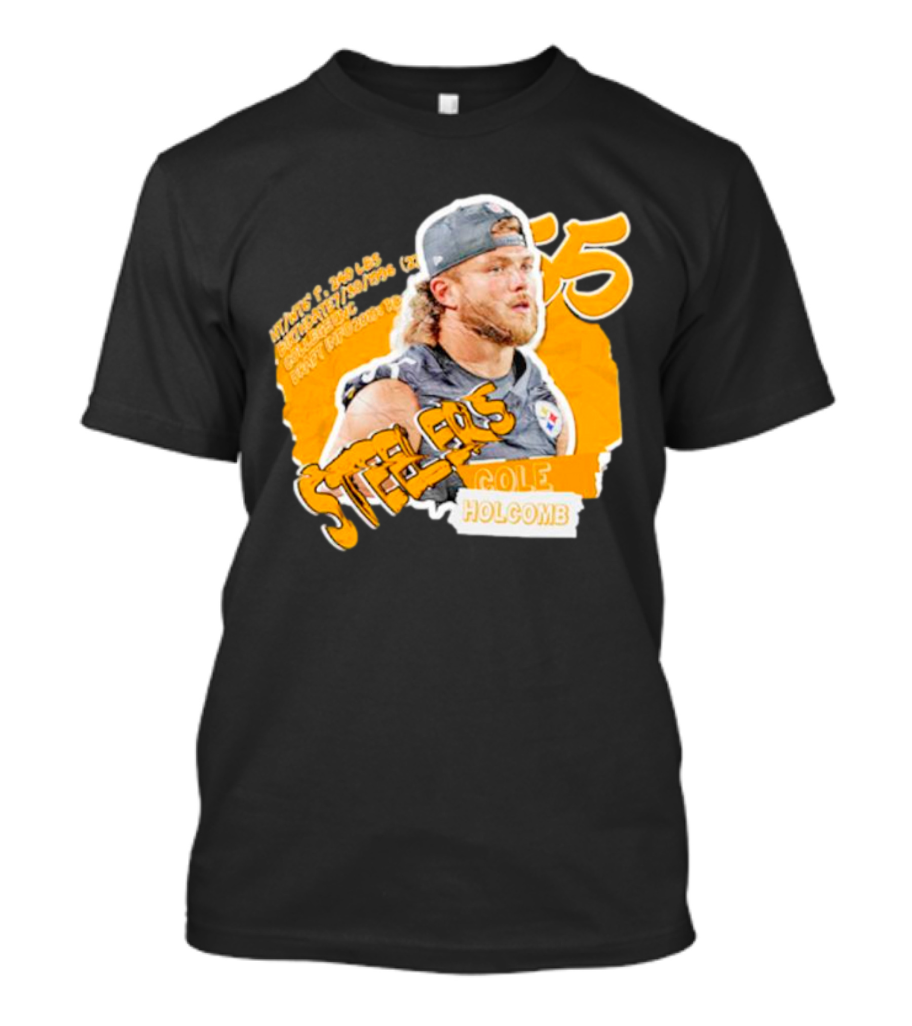 Steelers 55 Cole Holcomb Football Weight Height Hard Hitter T-Shirt