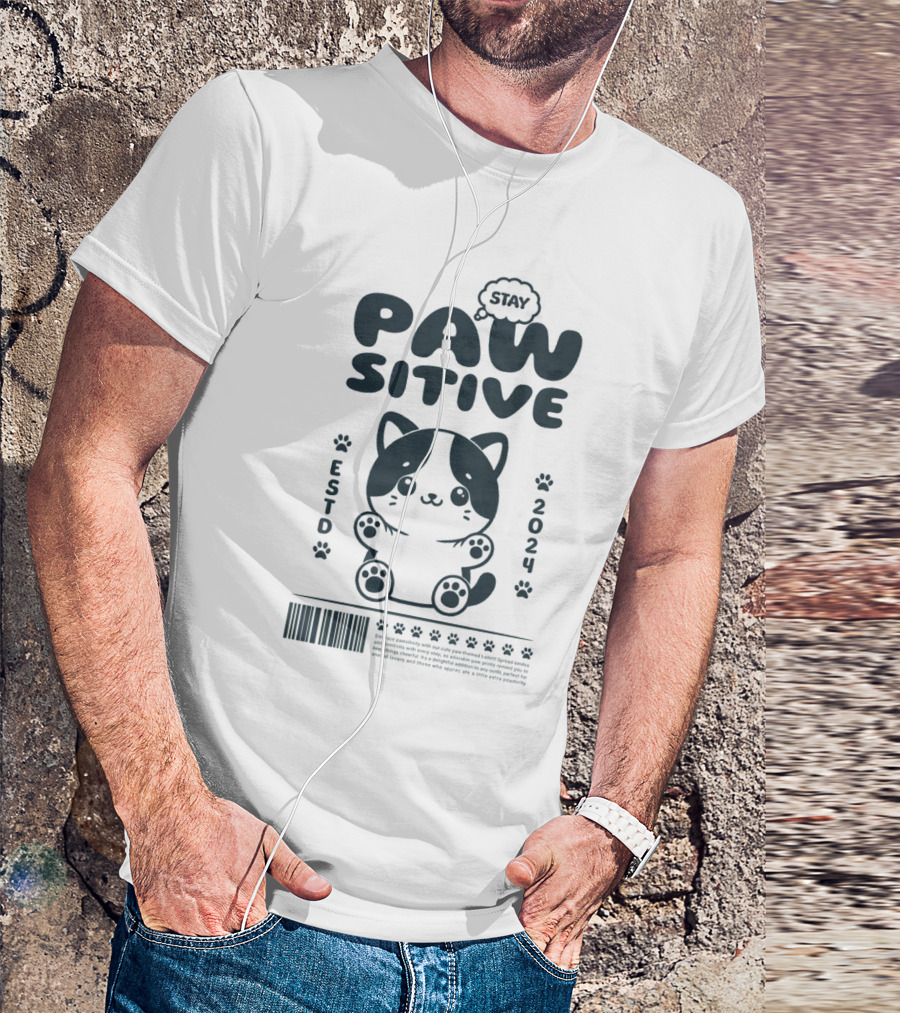 Stay Pawsitive Cute Cat ESTD T-Shirt