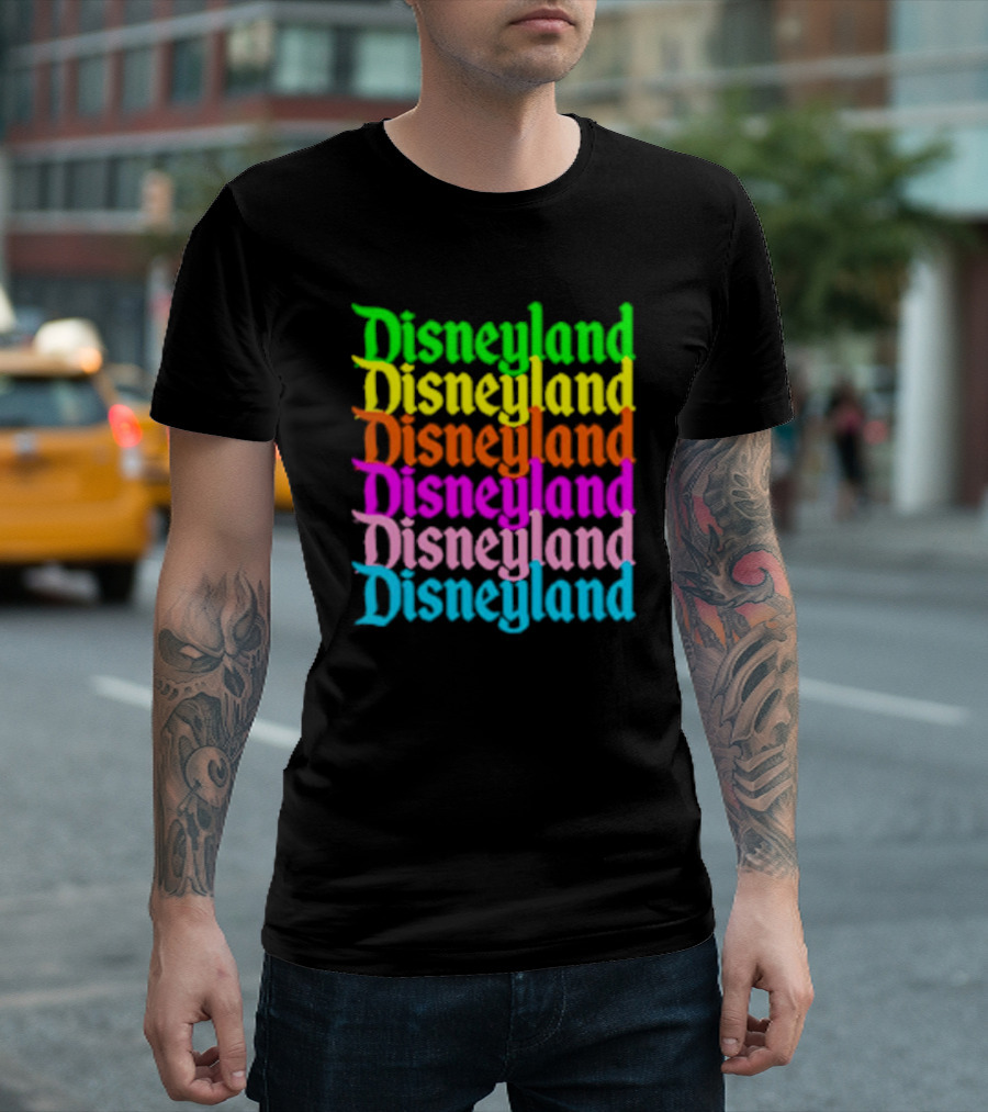 Disneyland Rainbow Multicolor Text Stacked T-Shirt