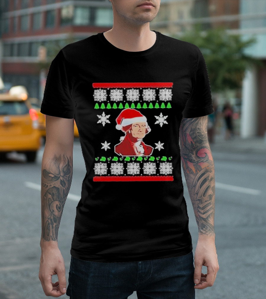 George Washington Christmas Santa Hat Snowflakes Ugly T-Shirt