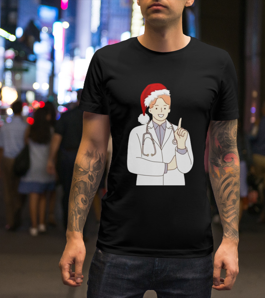 Santa Hat Wearing Physician Doctor Merry Christmas T-Shirt