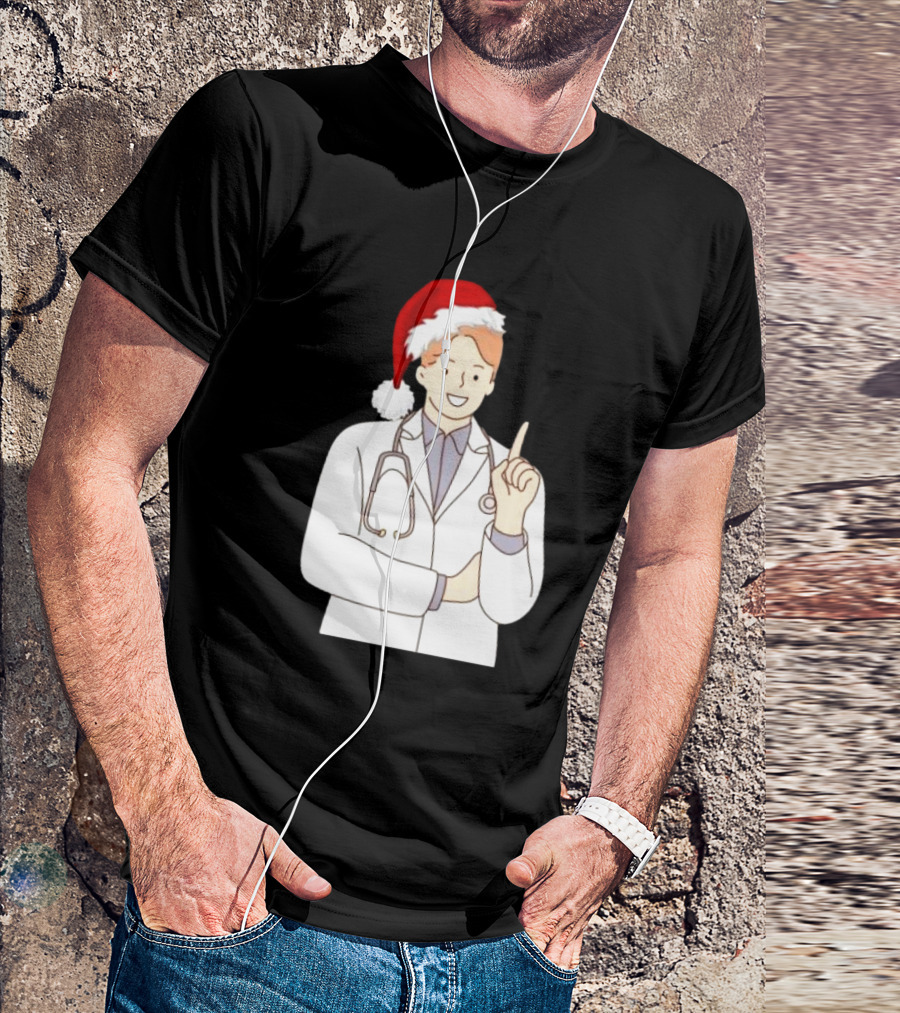 Santa Hat Wearing Physician Doctor Merry Christmas T-Shirt