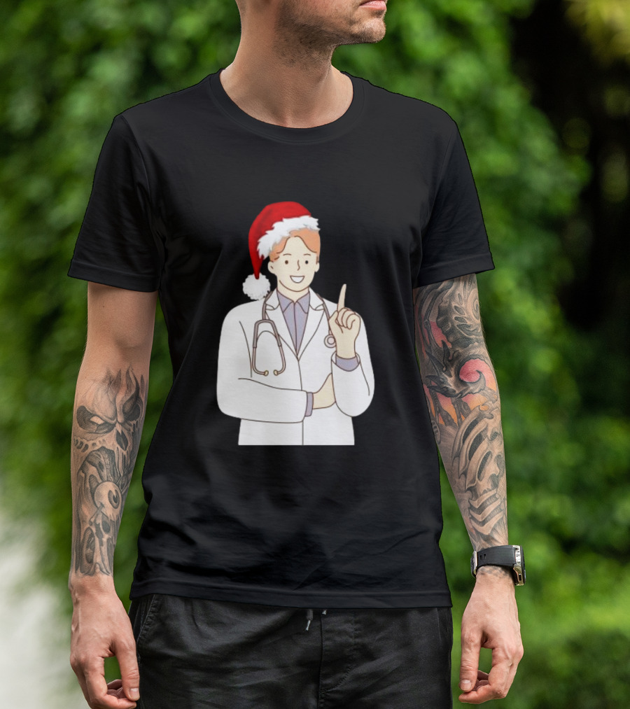 Santa Hat Wearing Physician Doctor Merry Christmas T-Shirt