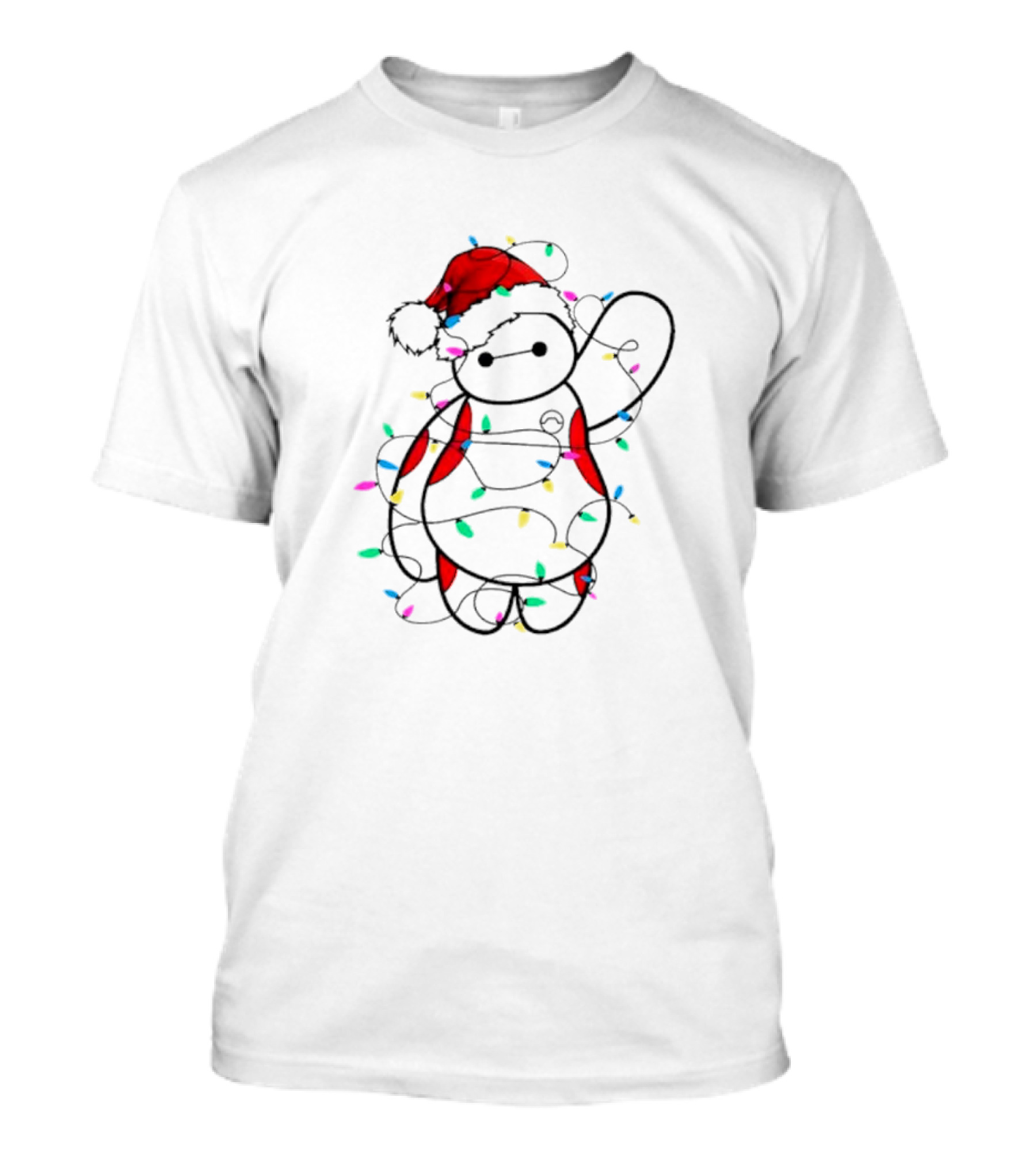 Santa Baymax Wrapped In Colorful Christmas Lights T-Shirt