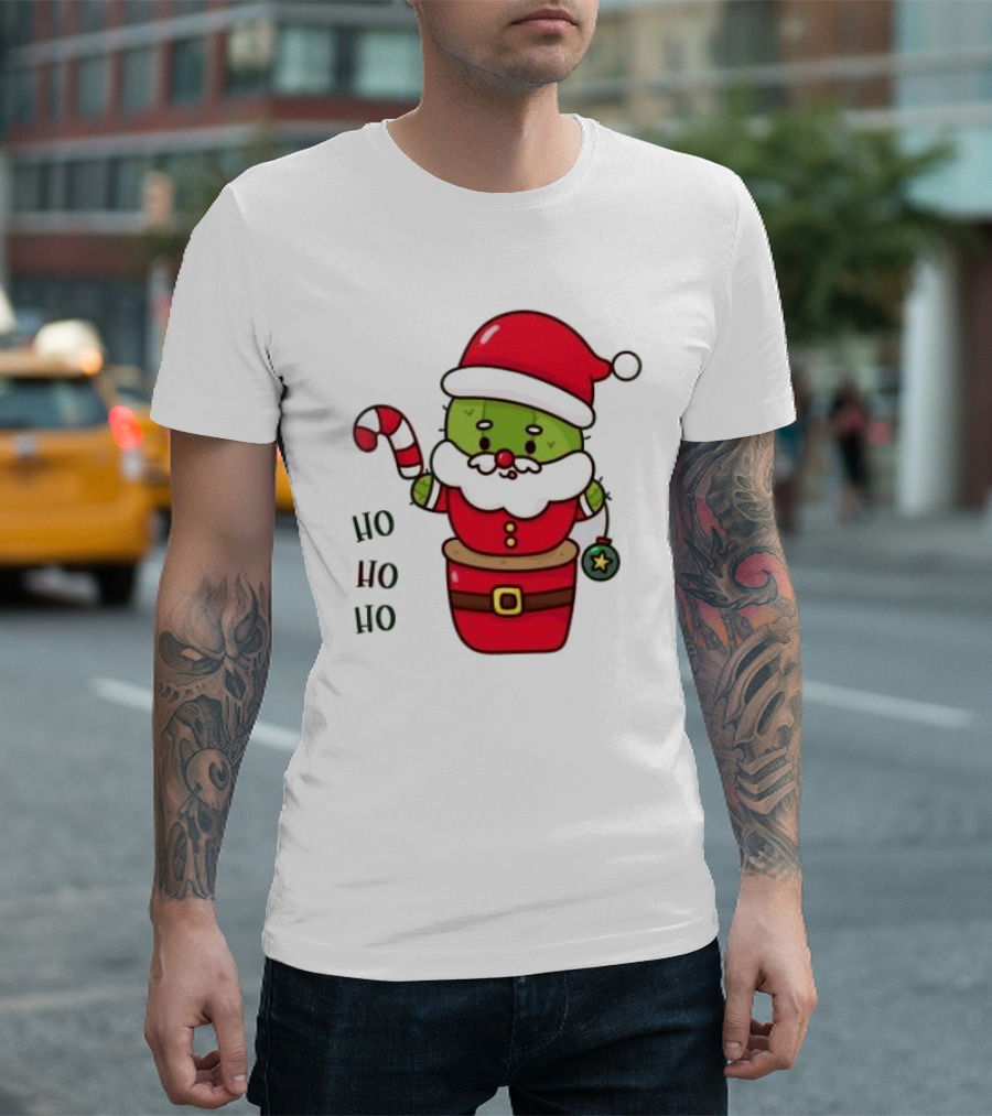 Santa Claus Ho Ho Ho Christmas Cactus Santa Suit Candy Cane T-Shirt
