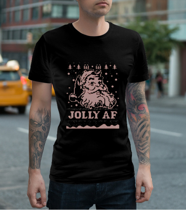 Jolly AF Santa Pixel Art Christmas T-Shirt