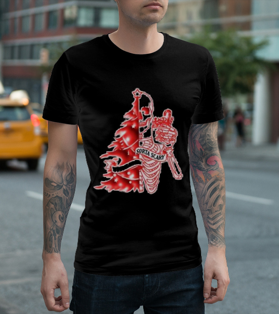Skeleton Sorta Merry Sorta Scary Christmas Tree Splittinwigz T-Shirt