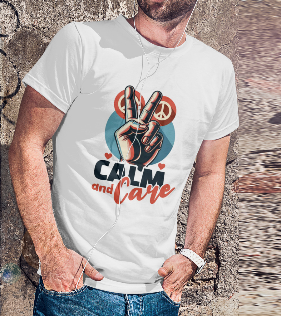 CALM And Care Peace Sign With Hearts T-Shirt