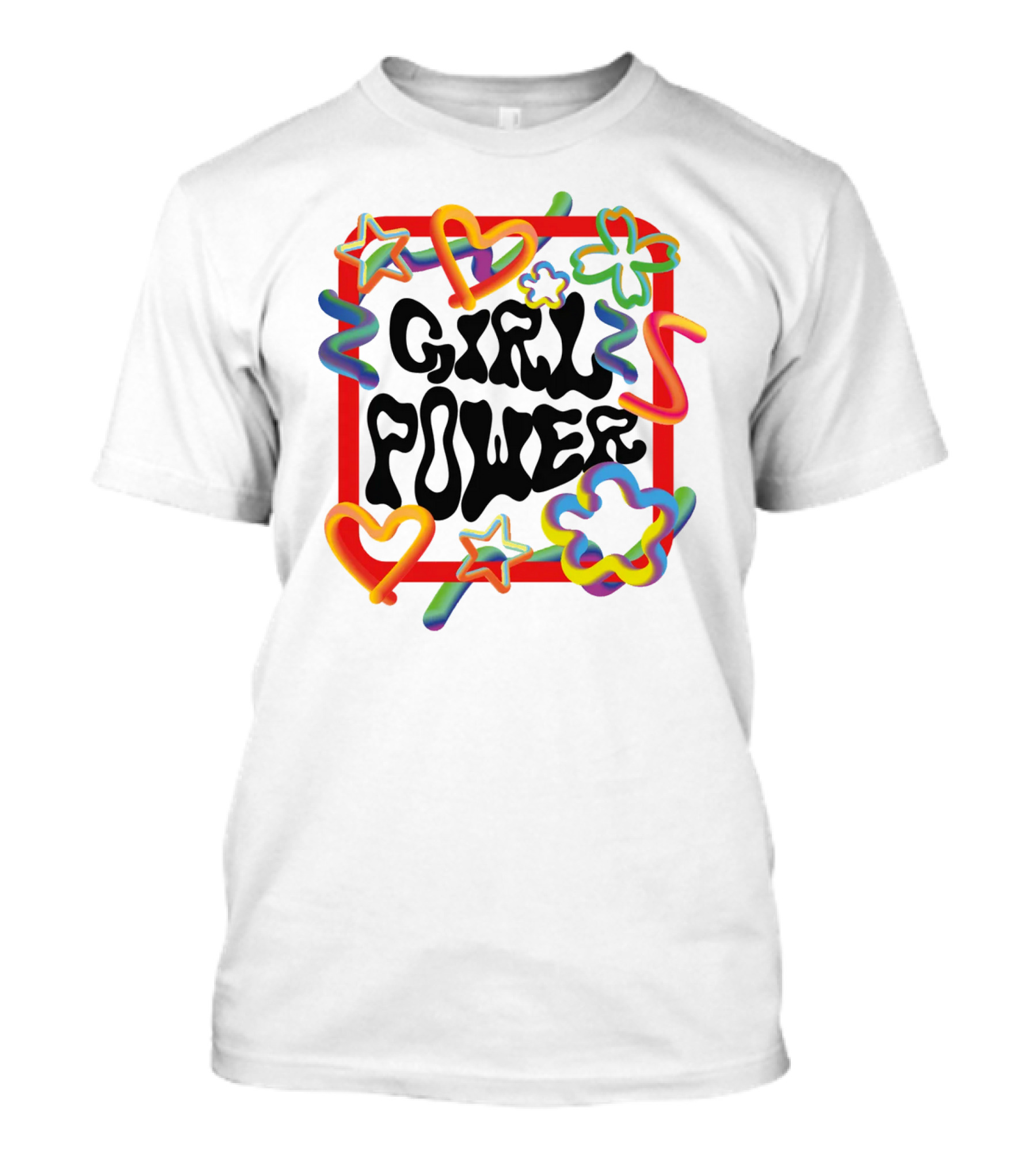 GIRL POWER Colorful Hearts Stars And Flowers T-Shirt