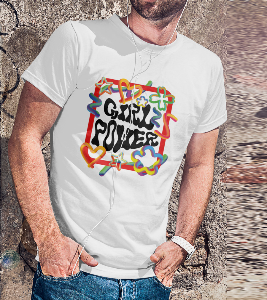 GIRL POWER Colorful Hearts Stars And Flowers T-Shirt