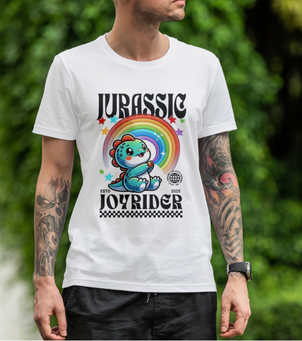 JURASSIC JOYRIDER ESTD 2025 Rainbow Star Dino Club T-Shirt