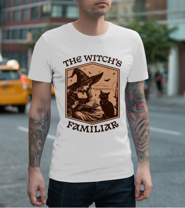 The Witch's Familiar Halloween Vintage Witch And Cat T-Shirt