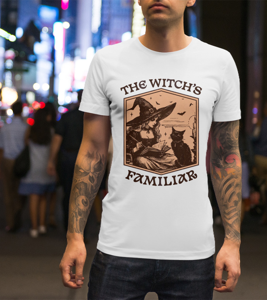 The Witch's Familiar Halloween Vintage Witch And Cat T-Shirt