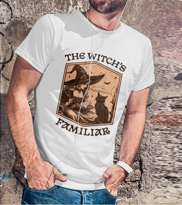 The Witch's Familiar Halloween Vintage Witch And Cat T-Shirt