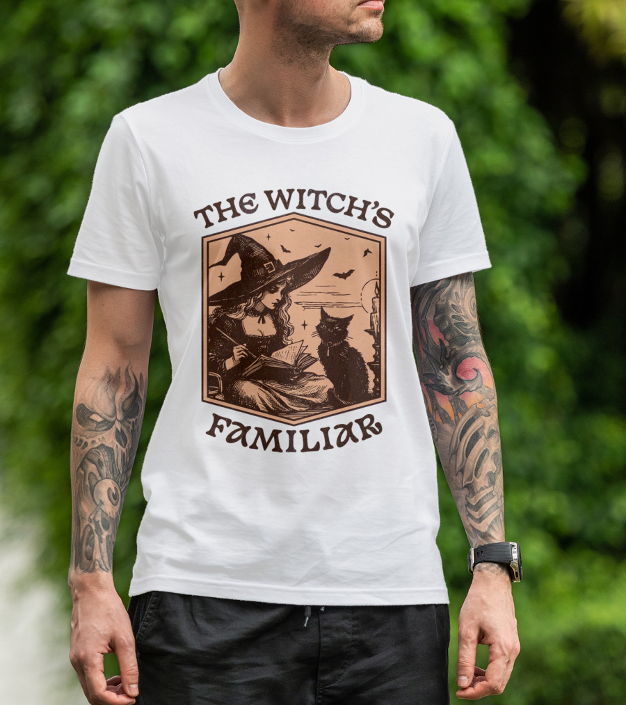 The Witch's Familiar Halloween Vintage Witch And Cat T-Shirt