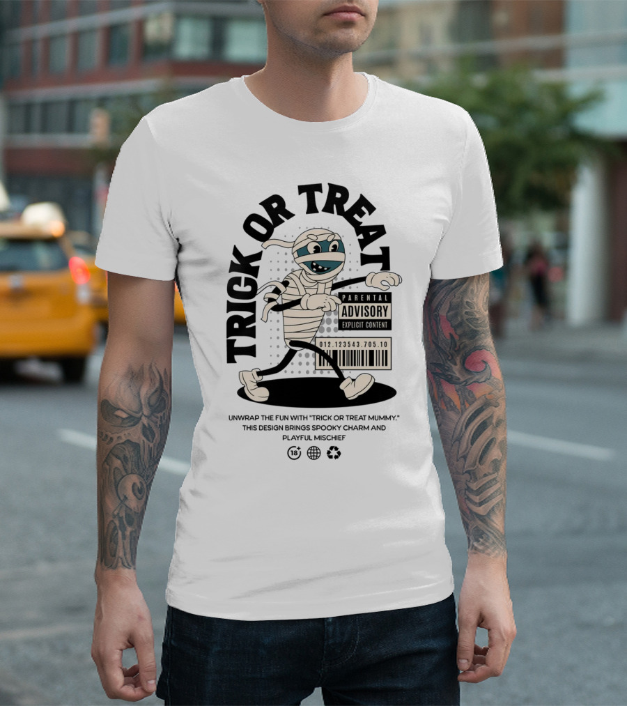 Trick or Treat Mummy Walking with Parental Advisory Explicit Content Label T-Shirt