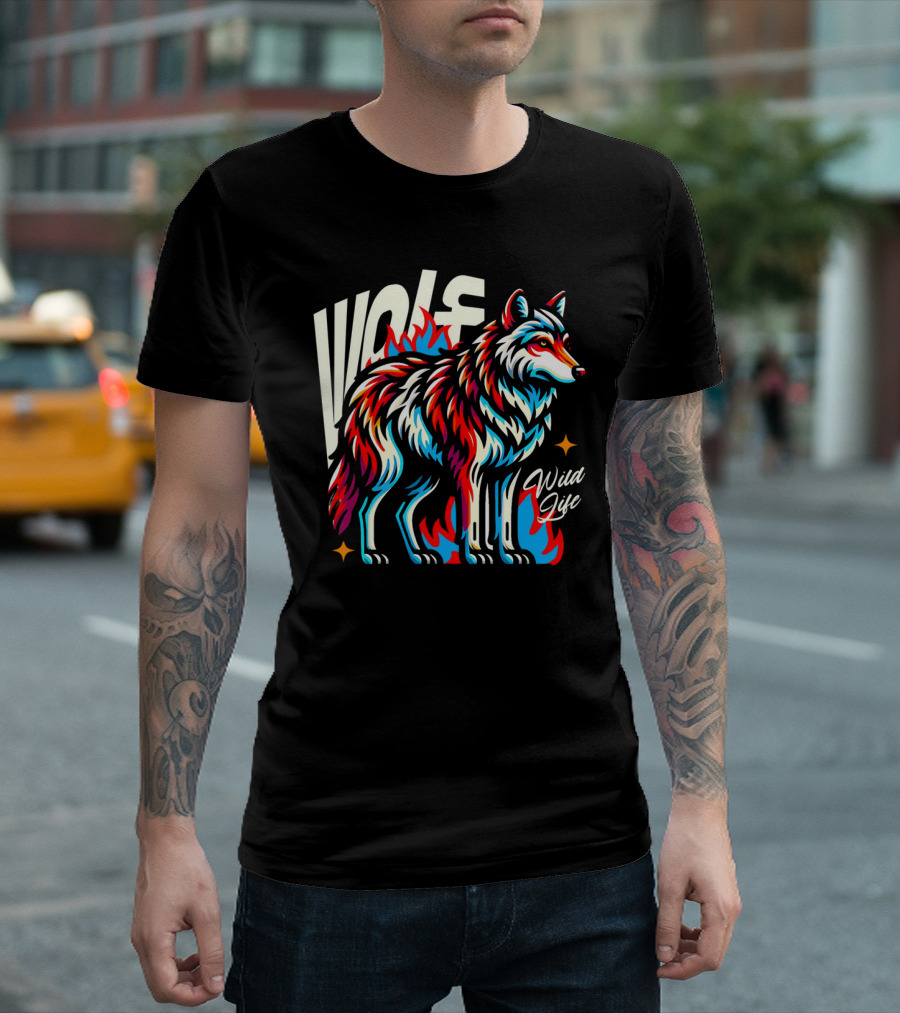 WOLF Wild Life Vivid Colorful Wolf T-Shirt