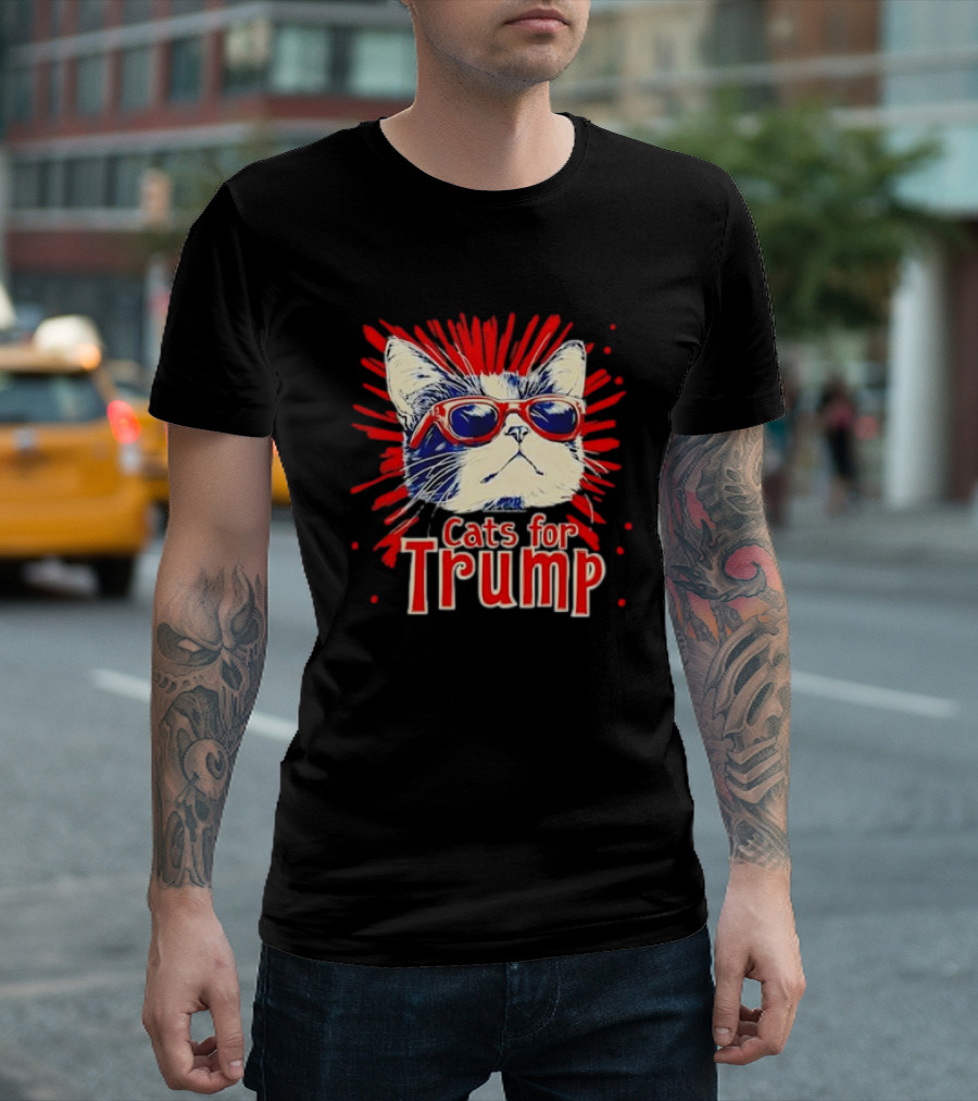 Cats For Trump 2024 Funny Political Cat Wearing Sunglasses T-Shirt