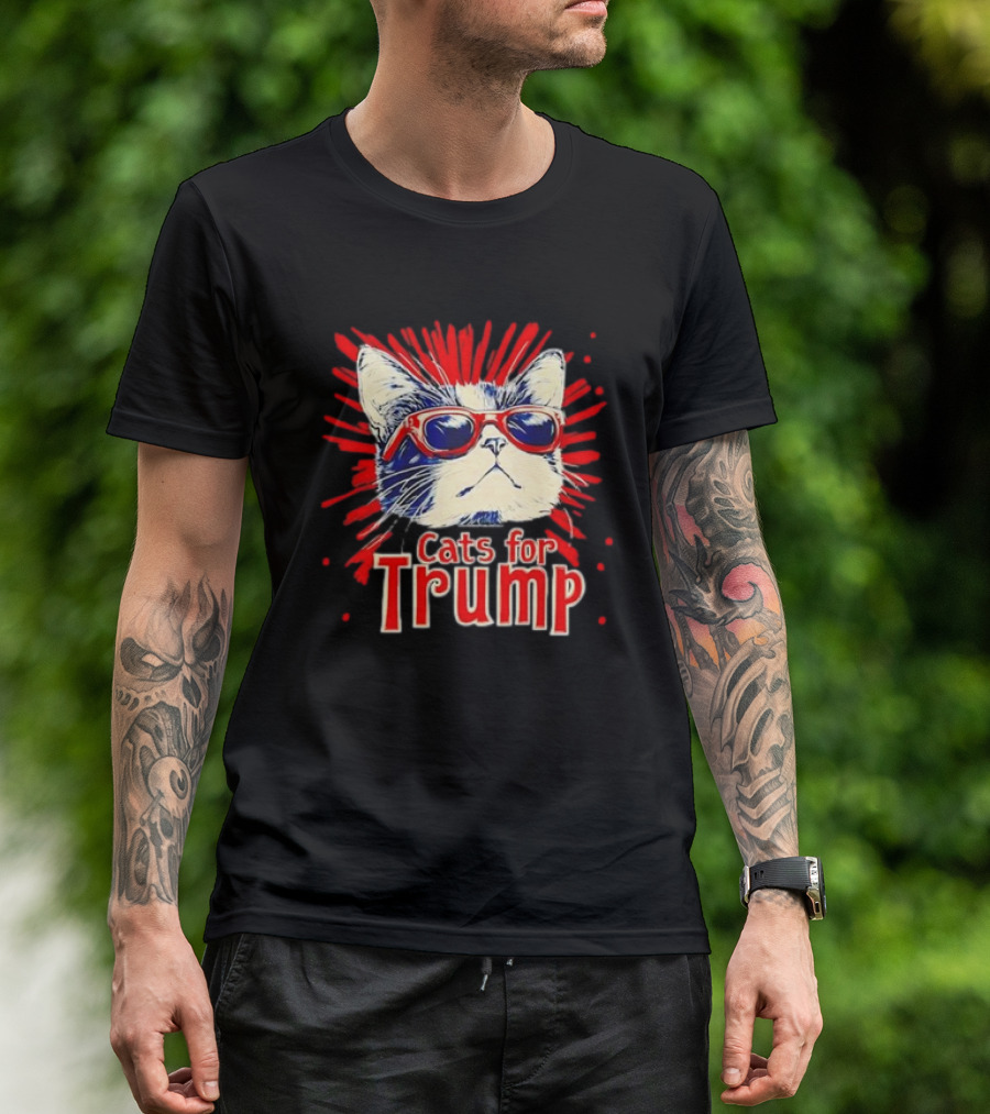 Cats For Trump 2024 Funny Political Cat Wearing Sunglasses T-Shirt