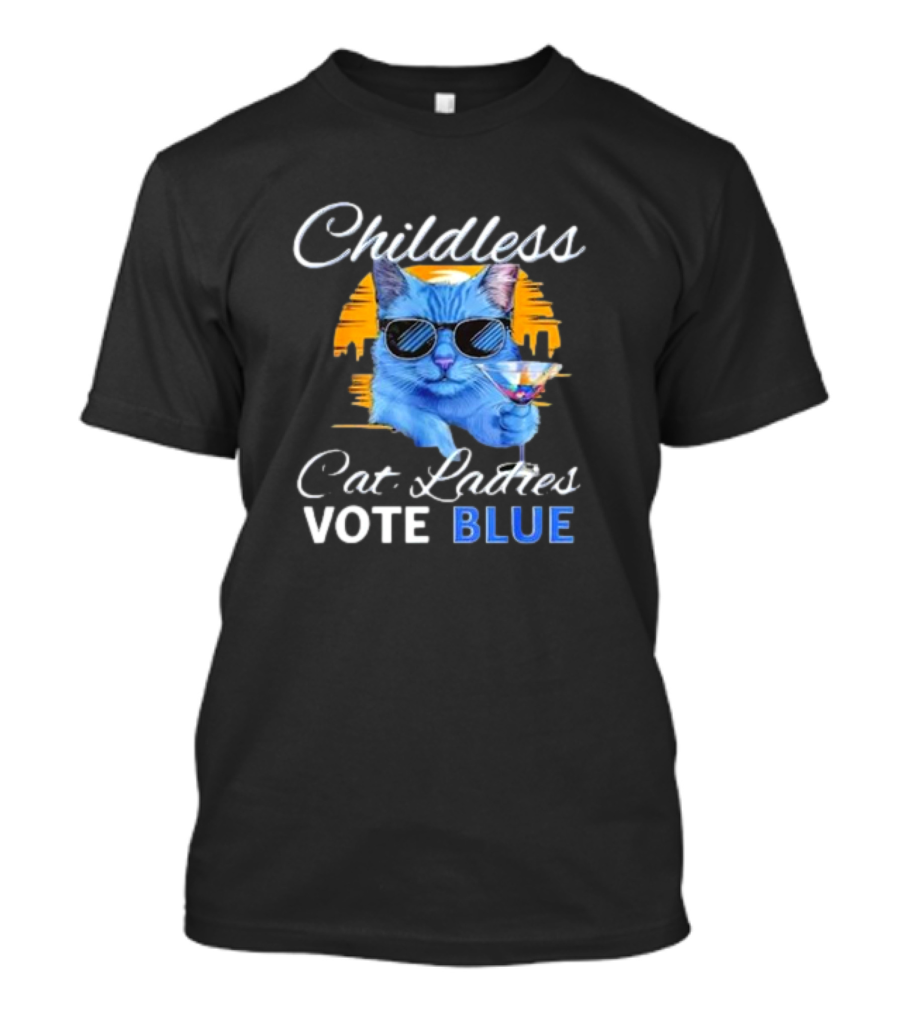 Childless Cat Ladies Vote Blue Cool Sunglasses Cat Martini T-Shirt