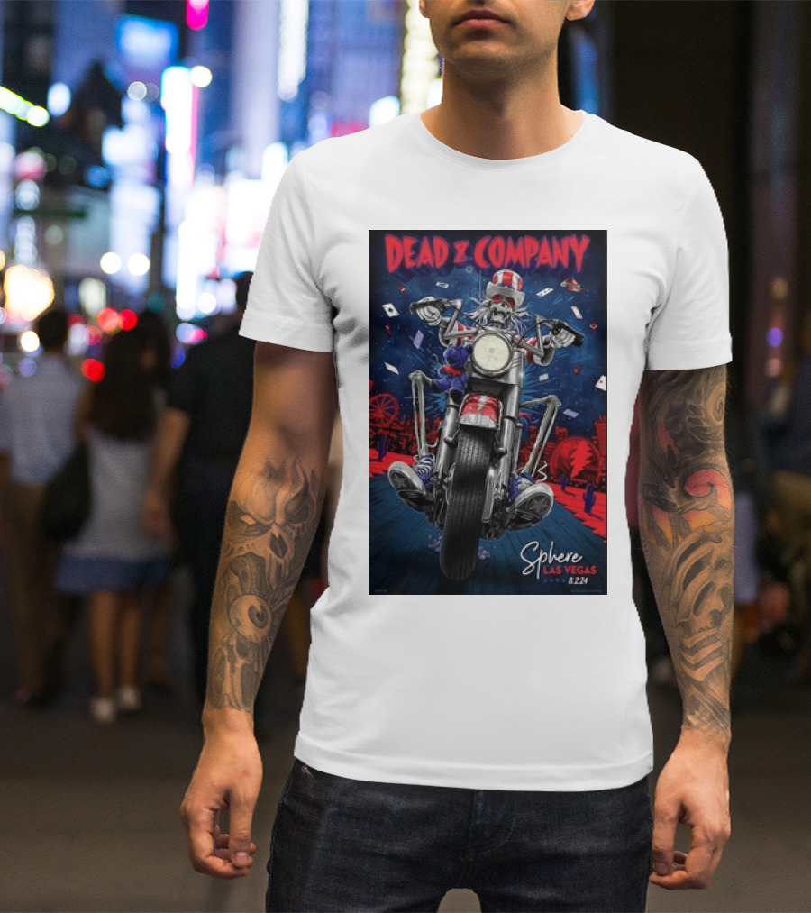 Dead And Company Sphere Las Vegas Skeleton Biker August 2 T-Shirt
