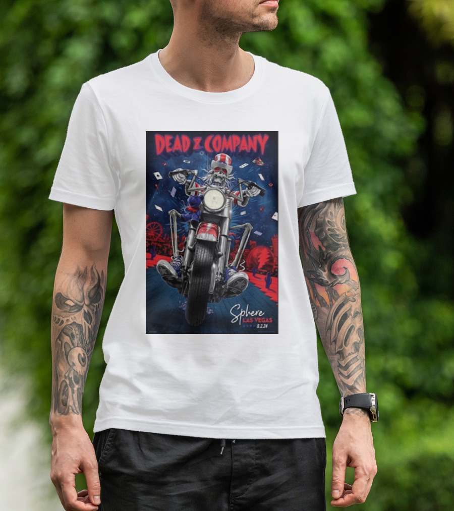 Dead And Company Sphere Las Vegas Skeleton Biker August 2 T-Shirt