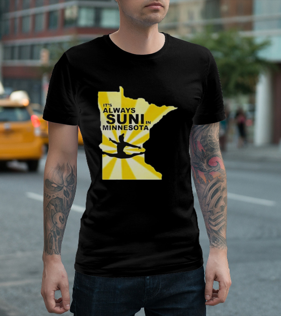 It's Always Suni In Minnesota Gymnastics Silhouette State Outline T-Shirt