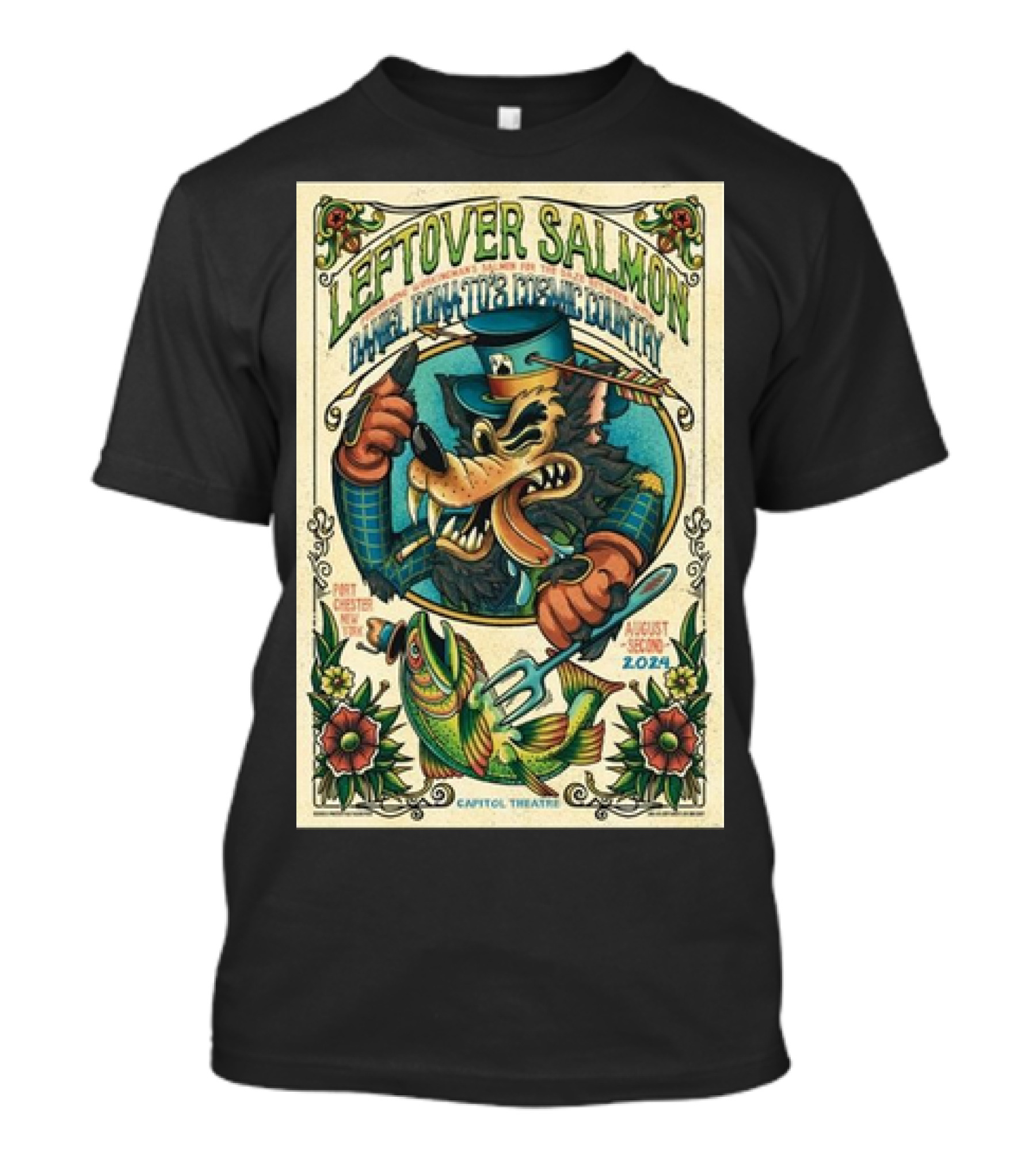 Leftover Salmon August 2 2024 Port Chester NY Capitol Theatre Wolf And Salmon T-Shirt