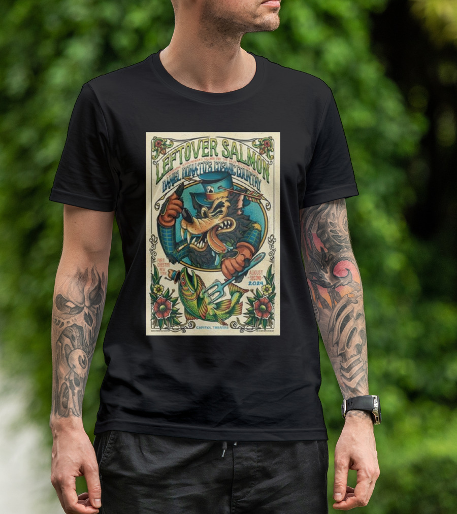 Leftover Salmon August 2 2024 Port Chester NY Capitol Theatre Wolf And Salmon T-Shirt