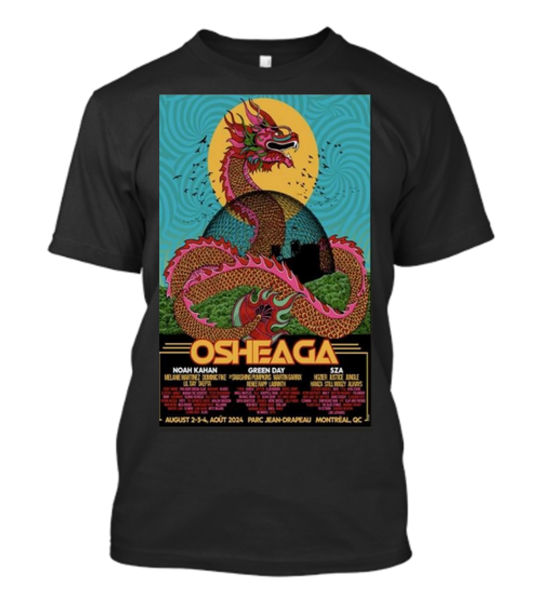 Osheaga August 2-4 2024 Parc Jean-Drapeau Montreal QC Featuring Noah Kahan Green Day SZA T-Shirt