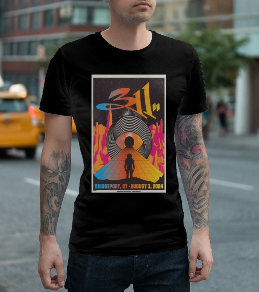 311 Bridgeport CT August 3 2024 Colorful Cosmic Eye Pathway T-Shirt