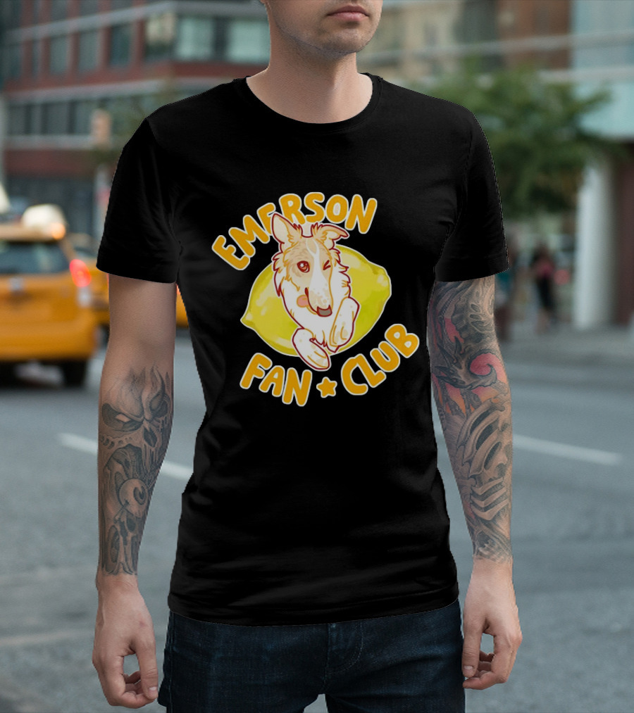 Emerson Fan Club Cute Collie Dog with Lemon T-Shirt