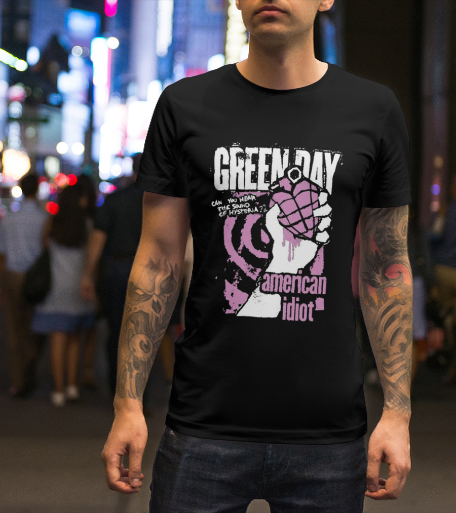 Green Day Can You Hear The Sound Of Hysteria American Idiot Pink Hand Grenade T-Shirt