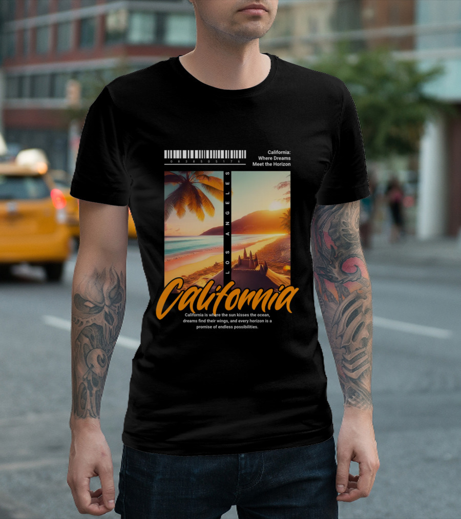 Los Angeles California Where Dreams Meet The Horizon Ocean Sunset T-Shirt