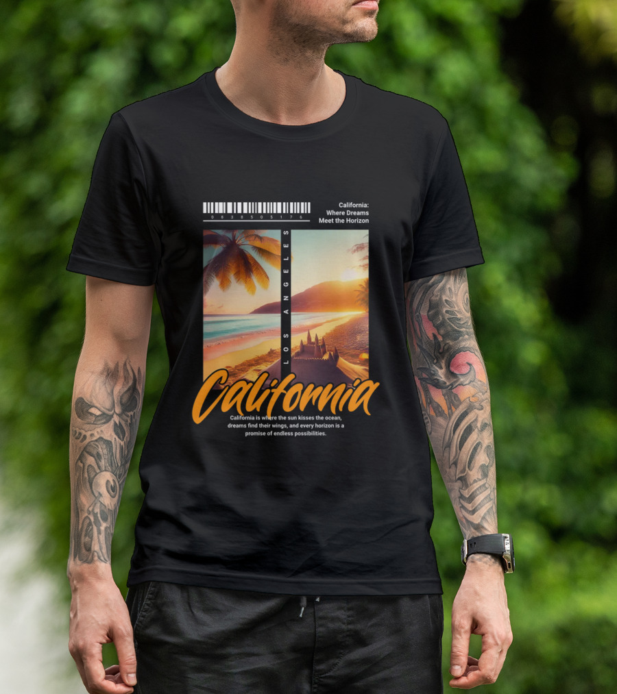 Los Angeles California Where Dreams Meet The Horizon Ocean Sunset T-Shirt