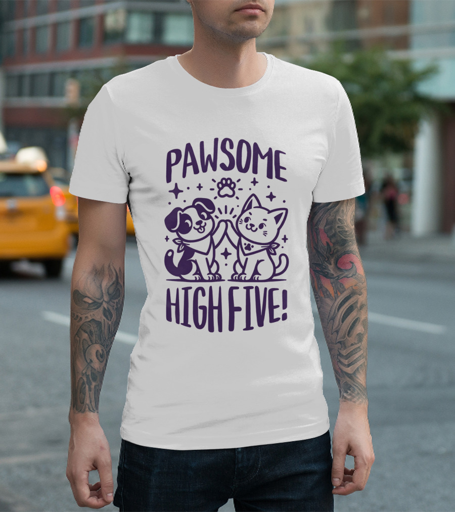 Pawsome High Five Cute Animal Purple Pawsom T-Shirt