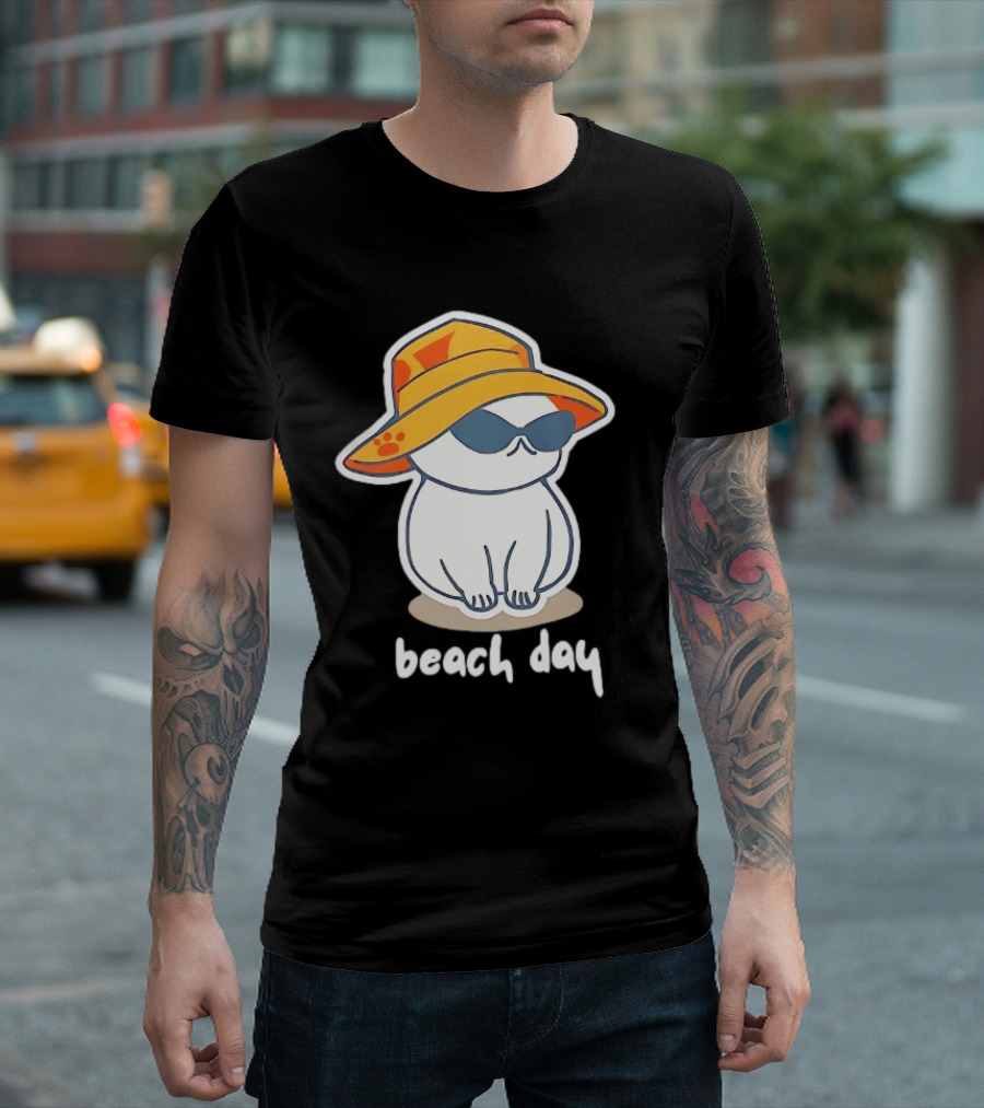 Cat Relaxing in Sunglasses and Hat for a Beach Day T-Shirt