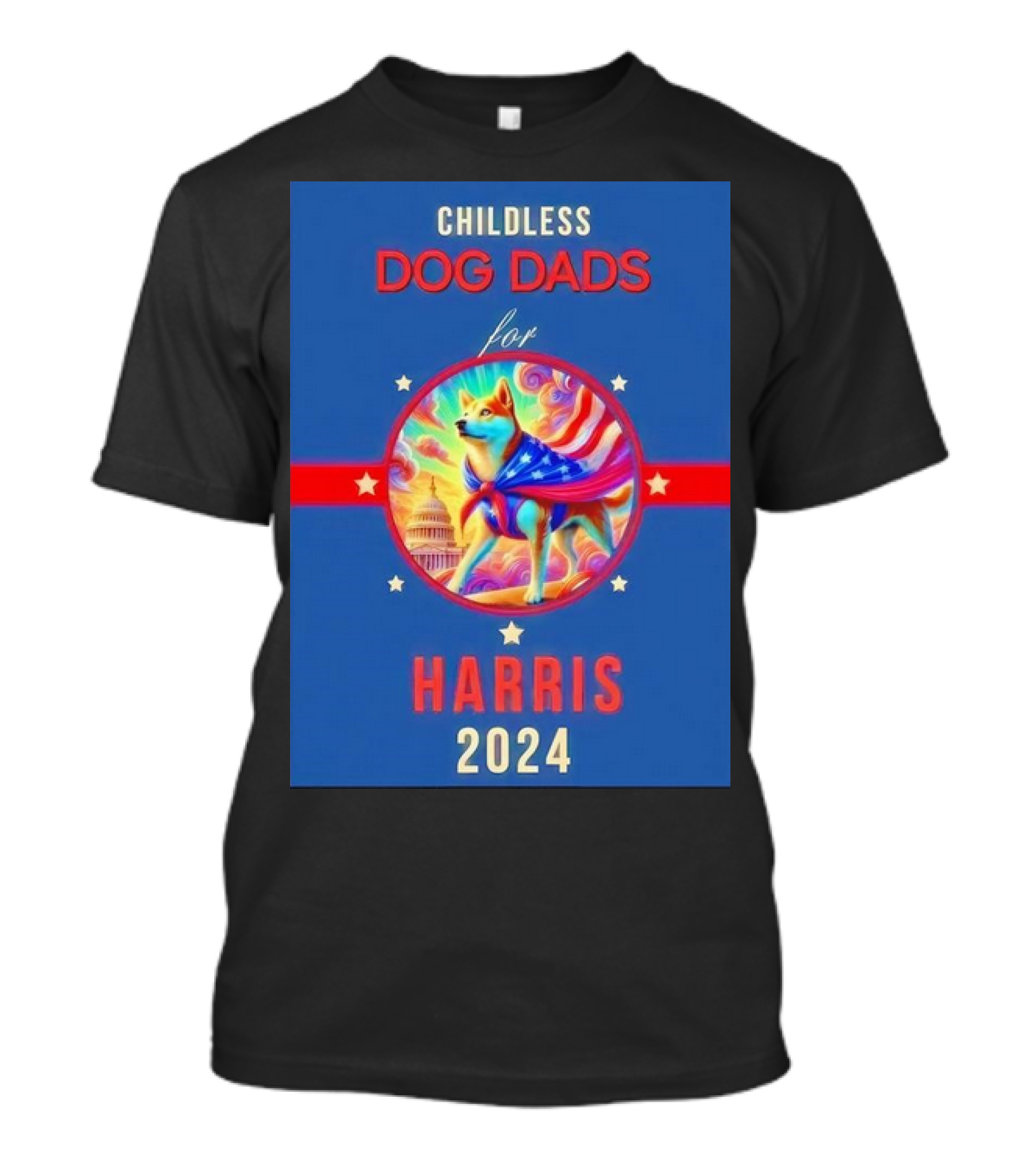 Childless Dog Dads For Harris 2024 Patriotic Dog And Capitol T-Shirt