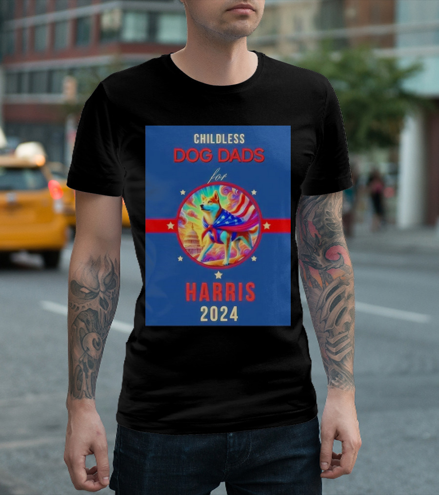 Childless Dog Dads For Harris 2024 Patriotic Dog And Capitol T-Shirt