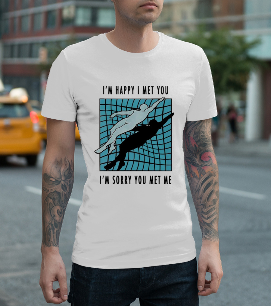 I’m Happy I Met You I’m Sorry You Met Me Swimming Dual Silhouette on Grid Background T-Shirt