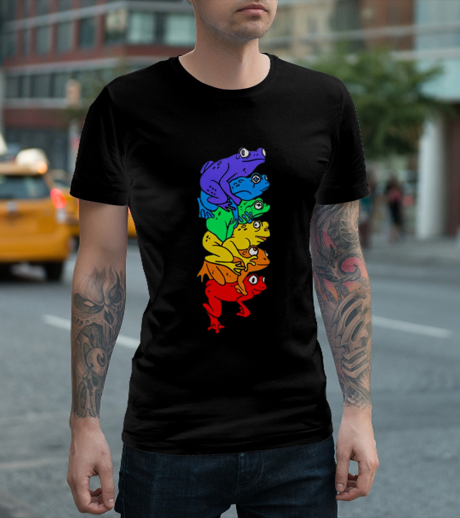 Rainbow Gay Frog Stack T-Shirt