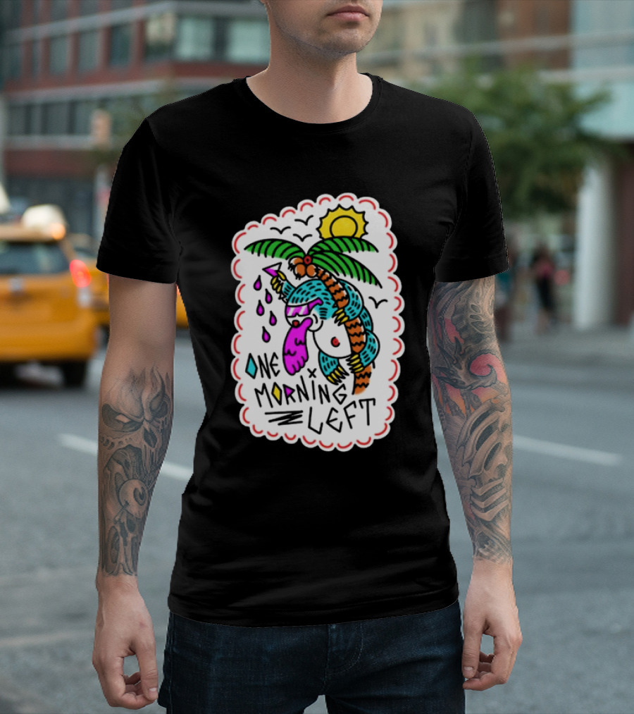 One Morning Left Palm Sloth Tropical Sunset Vibes T-Shirt