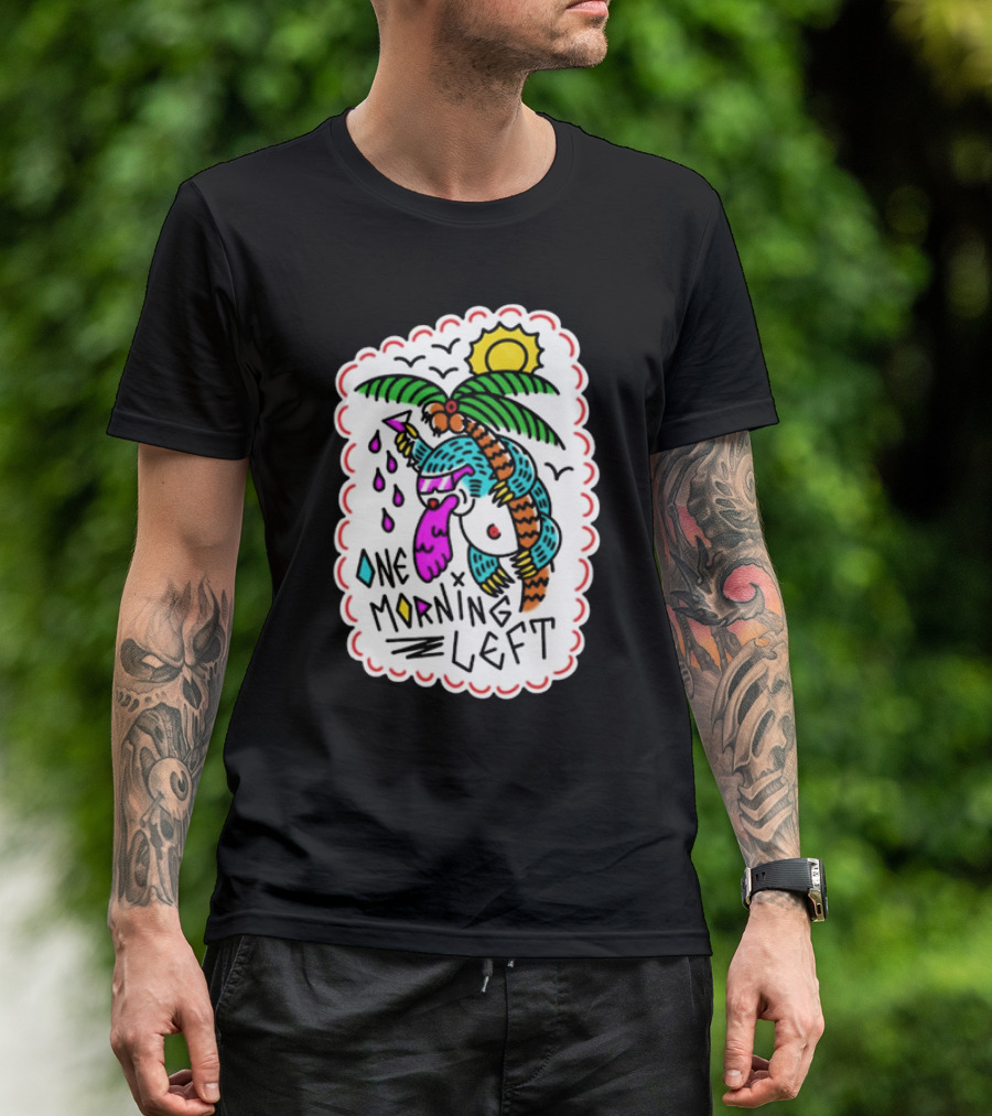 One Morning Left Palm Sloth Tropical Sunset Vibes T-Shirt