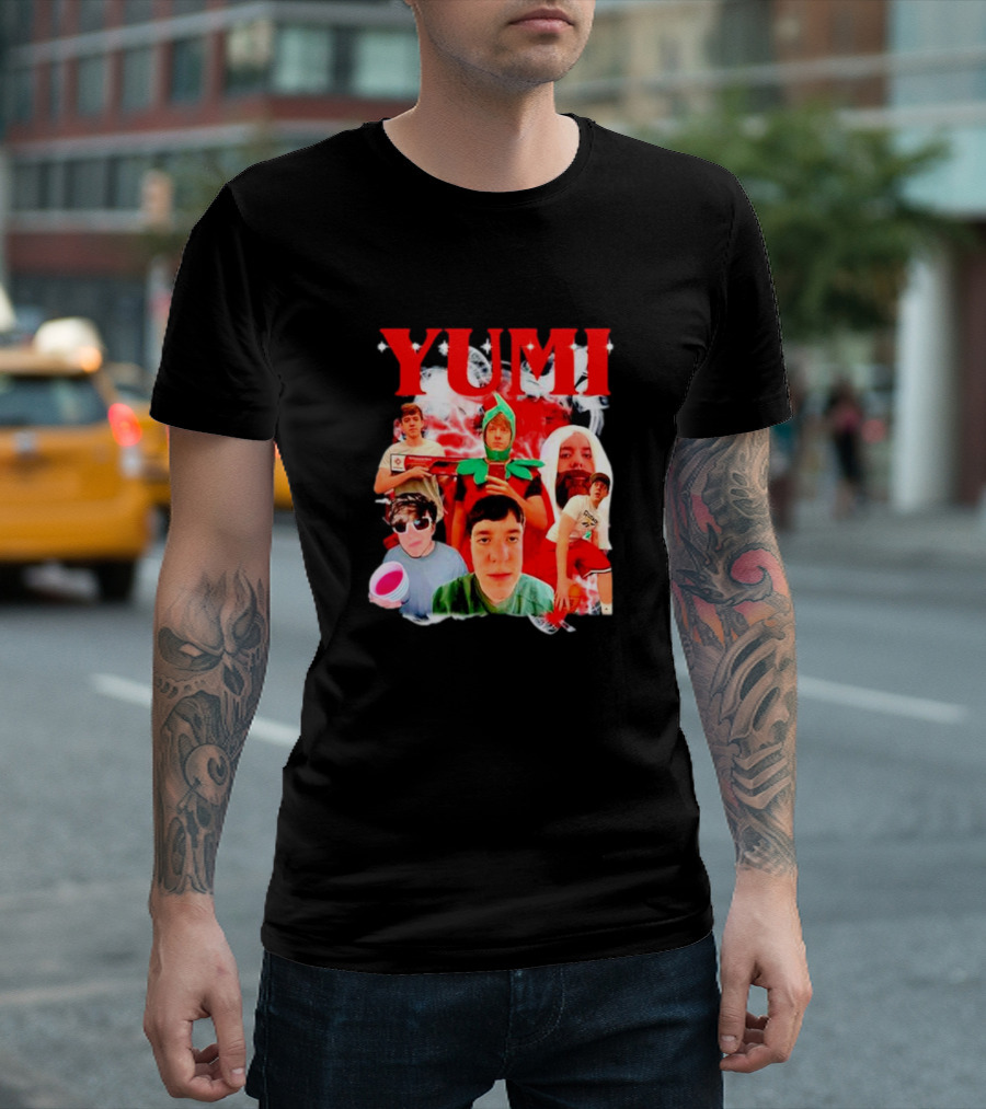 Yumimainn Yumi Red Text Collage with Characters T-Shirt