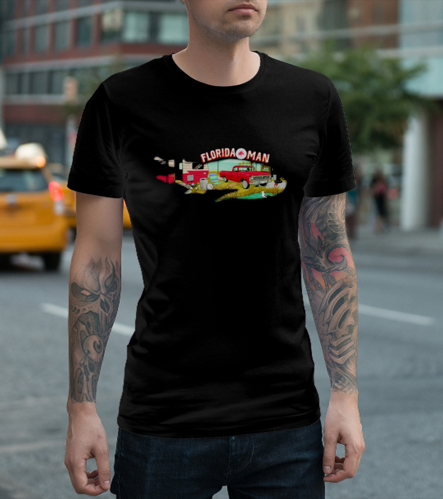 Florida Man Gator Trailer Retro Red Truck Scene T-Shirt